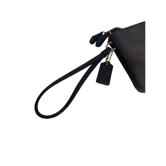 Coach NWOT Double Corner Zip Wristlet Brown/Black Signature Coated Canvas - Picture 3 of 11